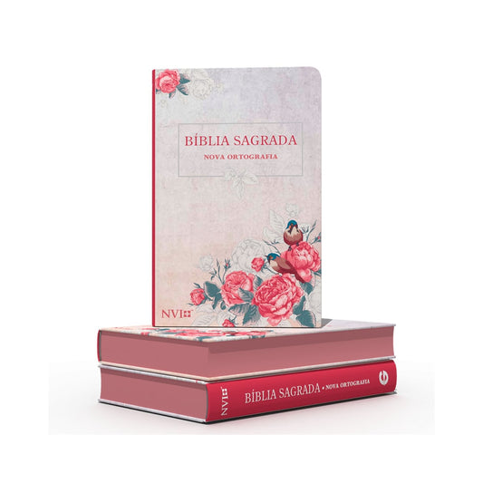 Bíblia Sagrada Rosas e Pássaros | NVI | Letra Gigante | Semi-Flexível Luxo