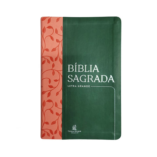 Bíblia Sagrada Folhagem | NVI | Letra Grande | Capa Verde e Rosa