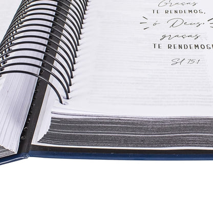 Bíblia Sagrada Jornada Espiral | NAA | Letra Normal | Capa Tipo Fichário Azul Escuro