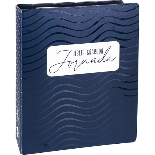 Bíblia Sagrada Jornada Espiral | NAA | Letra Normal | Capa Tipo Fichário Azul Escuro