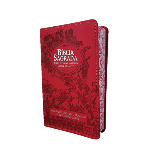 Bíblia Sagrada | ARC | Letra Gigante | PJD | Harpa Avivada e Corinhos | Capa Luxo Floral Vermelha