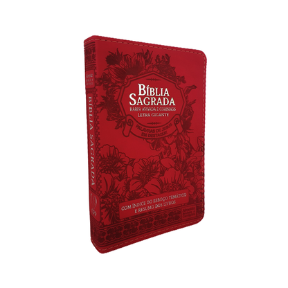 Bíblia Sagrada | ARC | Letra Gigante | PJD | Harpa Avivada e Corinhos | Capa Luxo Floral Vermelha