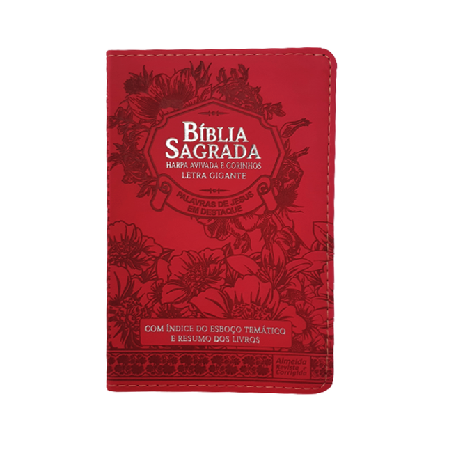 Bíblia Sagrada | ARC | Letra Gigante | PJD | Harpa Avivada e Corinhos | Capa Luxo Floral Vermelha