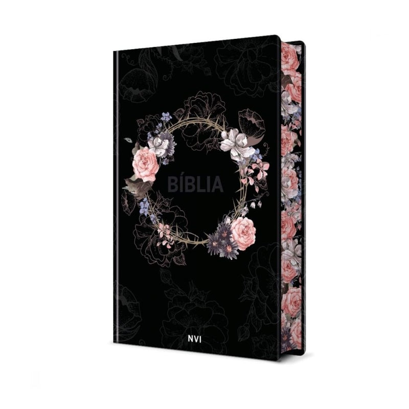 Biblia Sagrada Flores Preta | NVI | Letra Normal | Capa Dura Soft-Touch