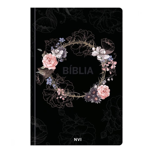 Biblia Sagrada Flores Preta | NVI | Letra Normal | Capa Dura Soft-Touch