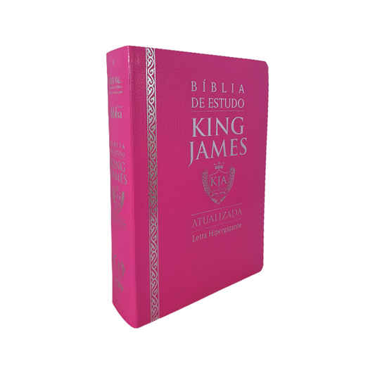 Bíblia de Estudo King James Atualizada | KJA | Letra Hipergigante | Capa Luxo Cover Book Rosa