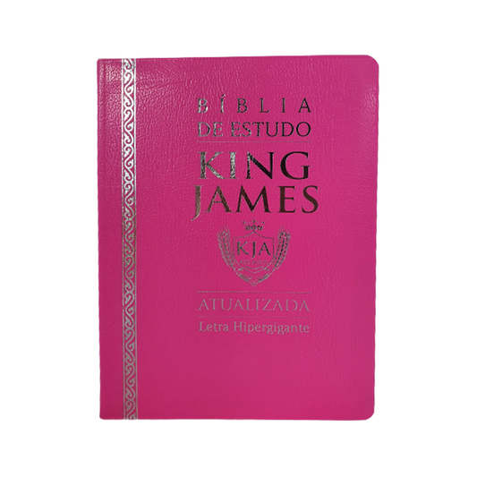 Bíblia de Estudo King James Atualizada | KJA | Letra Hipergigante | Capa Luxo Cover Book Rosa