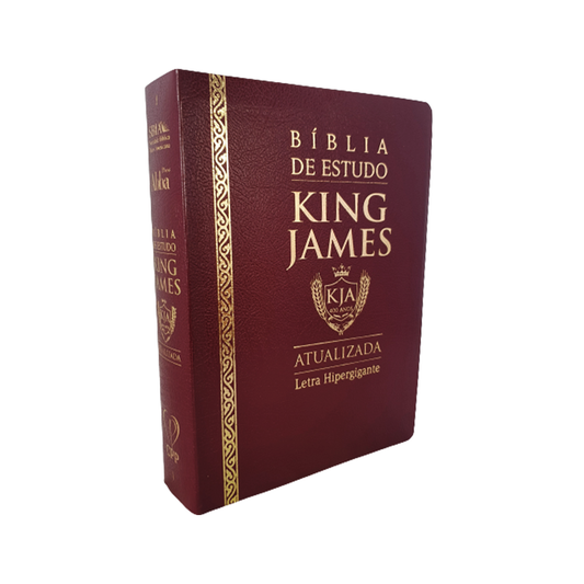 Bíblia de Estudo King James Atualizada | KJA | Letra Hipergigante | Capa Luxo Cover Book Bordô