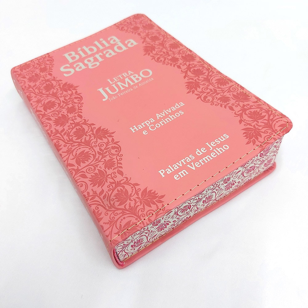 Bíblia Sagrada Letra Jumbo | ARC | Harpa Avivada e Corinhos | Capa PU Luxo Flores Rosa