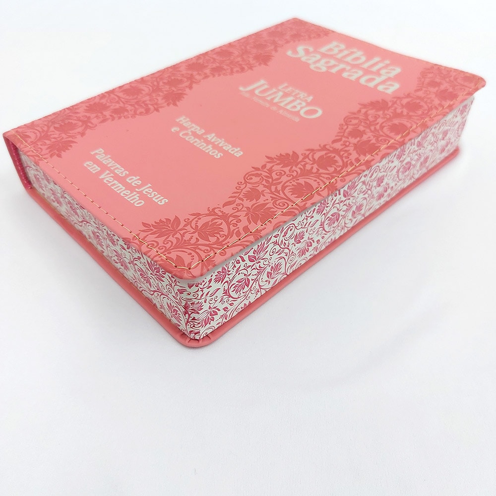 Bíblia Sagrada Letra Jumbo | ARC | Harpa Avivada e Corinhos | Capa PU Luxo Flores Rosa