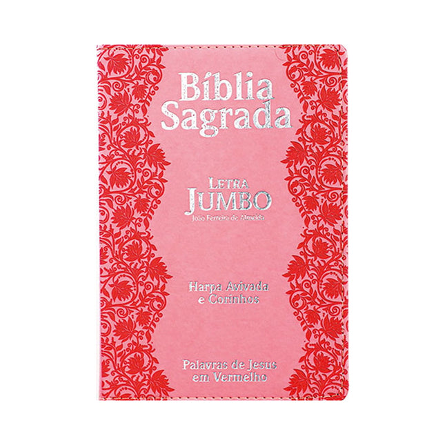 Bíblia Sagrada Letra Jumbo | ARC | Harpa Avivada e Corinhos | Capa PU Luxo Flores Rosa