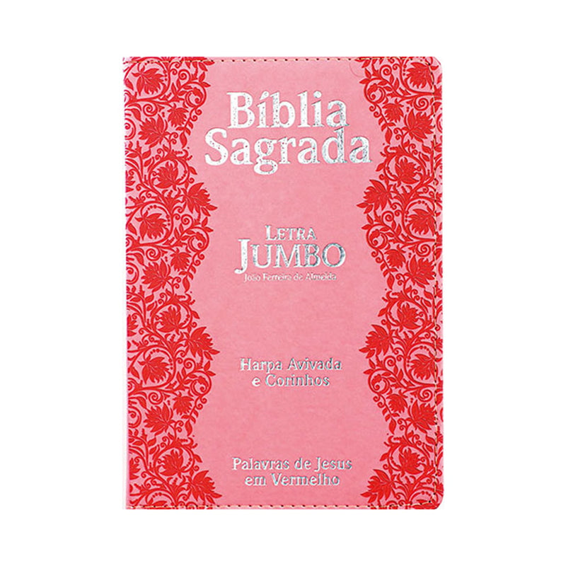 Bíblia Sagrada Letra Jumbo | ARC | Harpa Avivada e Corinhos | Capa PU Luxo Flores Rosa
