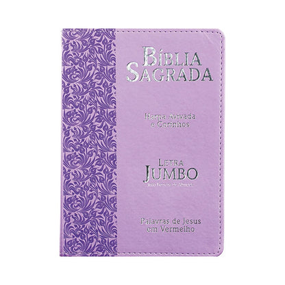 Bíblia Sagrada Letra Jumbo | ARC | Harpa Avivada e Corinhos | Capa PU Luxo Ramos Lilás