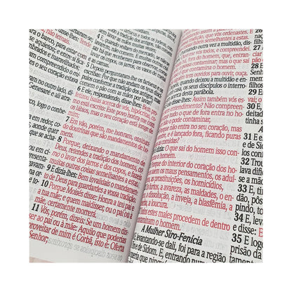 Bíblia Sagrada Letra Jumbo | ARC | Harpa Avivada e Corinhos | Capa PU Luxo Ramos Pink