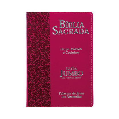 Bíblia Sagrada Letra Jumbo | ARC | Harpa Avivada e Corinhos | Capa PU Luxo Ramos Pink