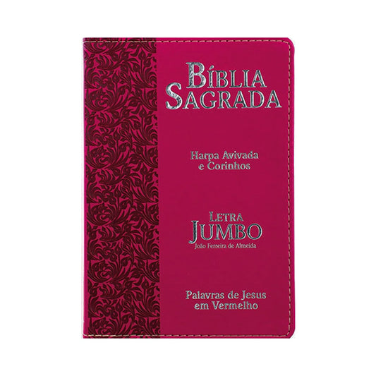 Bíblia Sagrada Letra Jumbo | ARC | Harpa Avivada e Corinhos | Capa PU Luxo Ramos Pink