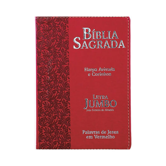 Bíblia Sagrada Letra Jumbo | ARC | Harpa Avivada e Corinhos | Capa PU Luxo Ramos Vermelha