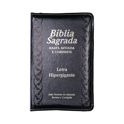 Bíblia Letra Hipergigante | Capa PU Zíper Com Índice | Preta