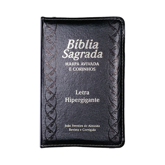 Bíblia Letra Hipergigante | Capa PU Zíper Com Índice | Preta