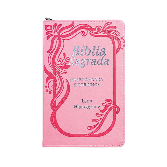 Bíblia Letra Hipergigante | Capa PU Zíper Com Índice | Rosa