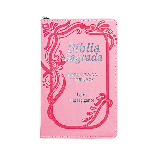 Bíblia Letra Hipergigante | Capa PU Zíper Com Índice | Rosa