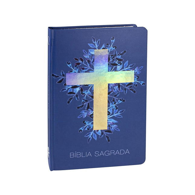 Bíblia Sagrada Cruz Prata | Letra Normal | ARA | Capa Dura Azul