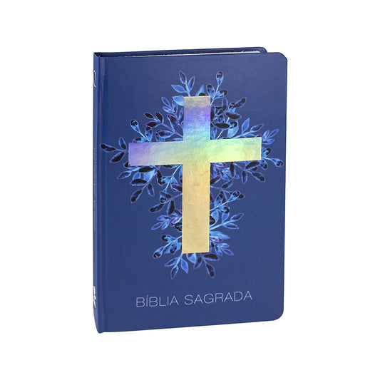 Bíblia Sagrada Cruz Prata | Letra Normal | ARA | Capa Dura Azul