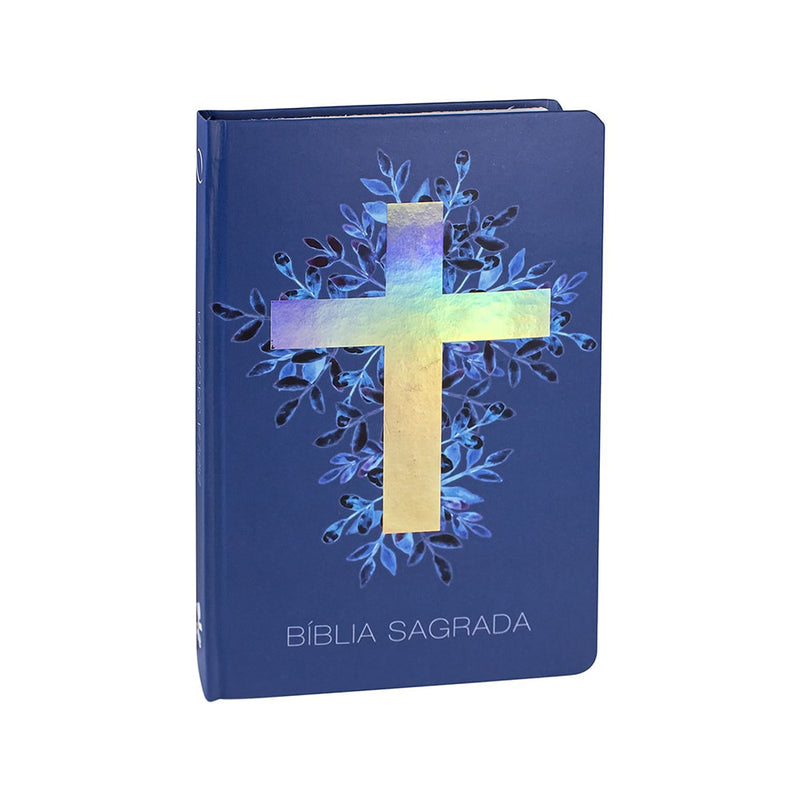 Bíblia Sagrada Cruz Prata | Letra Normal | ARA | Capa Dura Azul