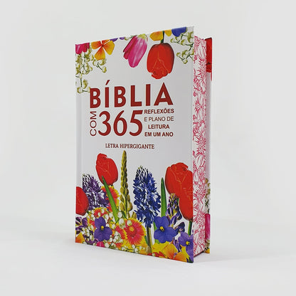 Bíblia com 365 Reflexões e Plano de Leitura | ARC | Hipergigante | Capa Dura Flores