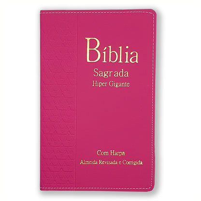 Bíblia Sagrada Harpa Avivada e Corinhos  | ARC | Letra Hipergigante | Índice |  Luxo Pink.