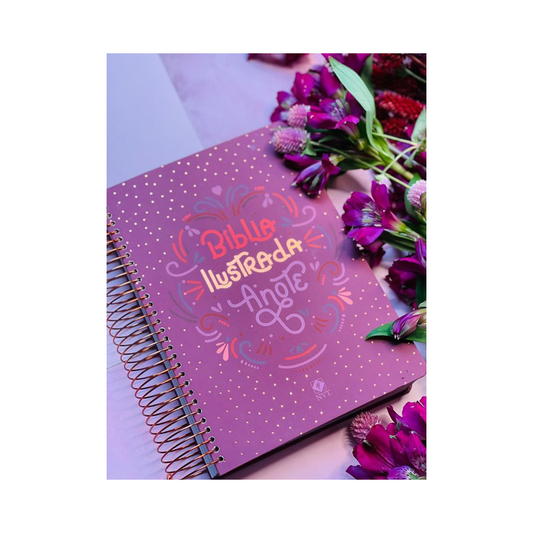 Bíblia Ilustrada Anote Rosa Brilhante | NVT | Letra Normal | Capa Dura Espiral