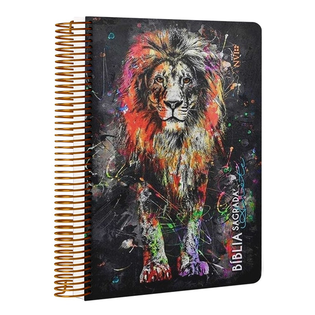 Bíblia Anote Espiral Leão Grafite | NVI | Letra Normal | Com Espaço Para Anotações