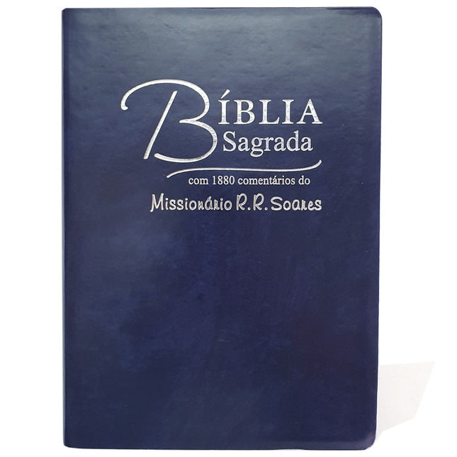 Bíblia Sagrada Comentada Missionário R R Soares | ARC |Letra Grande | Capa Luxo Azul