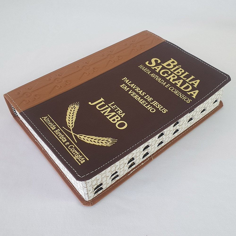Bíblia Sagrada Harpa Avivada e Corinhos | ARC | Letra Jumbo | Índice | Bicolor Marrom e Vinho