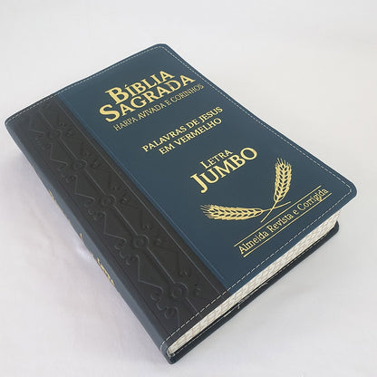 Bíblia Sagrada Harpa Avivada e Corinhos | ARC | Letra Jumbo | Índice | Bicolor Preta e Azul