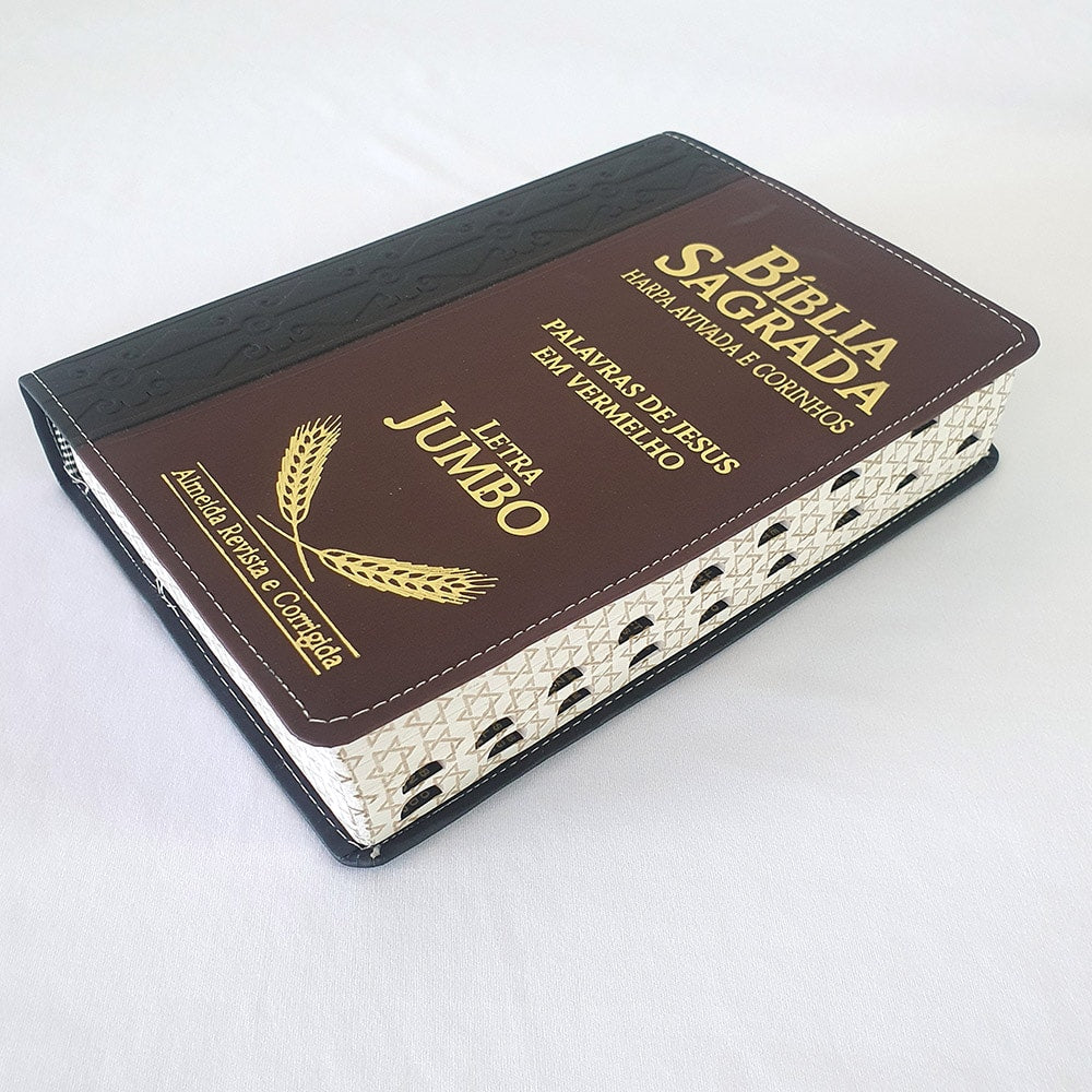 Bíblia Sagrada Harpa Avivada e Corinhos | ARC | Letra Jumbo | Índice | Bicolor Preta e Vinho