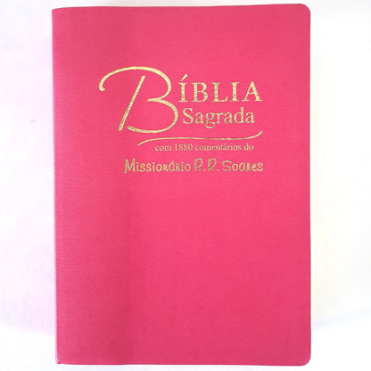Bíblia Sagrada Comentada Missionário R R Soares | ARC |Letra Grande | Capa Luxo Rosa