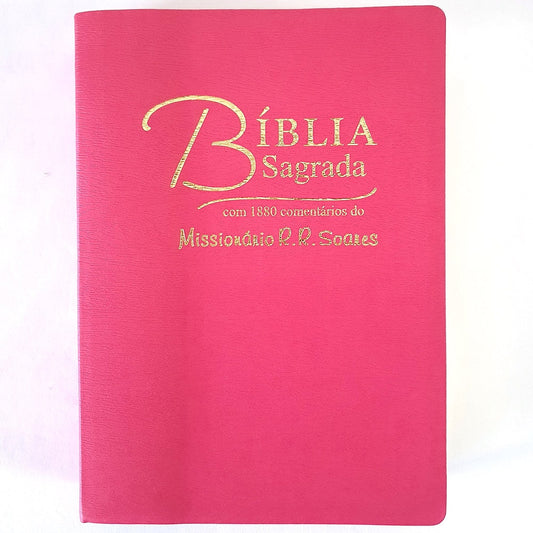 Bíblia Sagrada Comentada Missionário R R Soares | ARC |Letra Grande | Capa Luxo Rosa