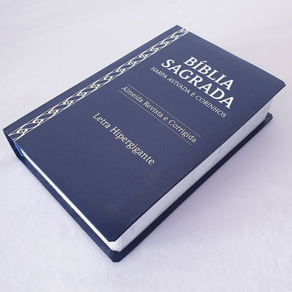 Bíblia Sagrada Harpa Avivada e Corinhos | ARC | Letra Hipergigante | Coverbook Luxo Azul
