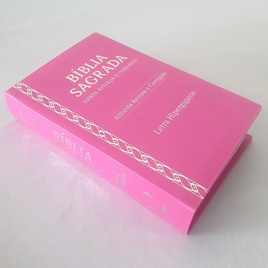 Bíblia Sagrada Harpa Avivada e Corinhos | ARC | Letra Hipergigante | Coverbook Luxo Pink