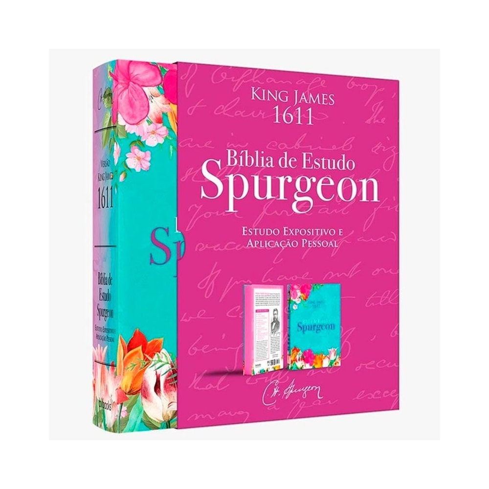 Bíblia de Estudo Spurgeon | King James 1611 | Letra Grande | Luxo | Floral Feminina