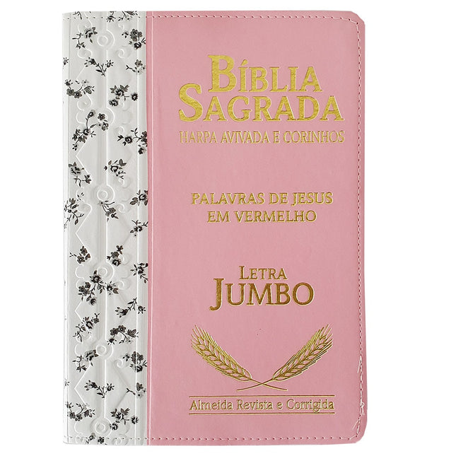Bíblia Sagrada Harpa Avivada e Corinhos | ARC | Letra Jumbo | Índice | Bicolor Flores Preta e Rosa