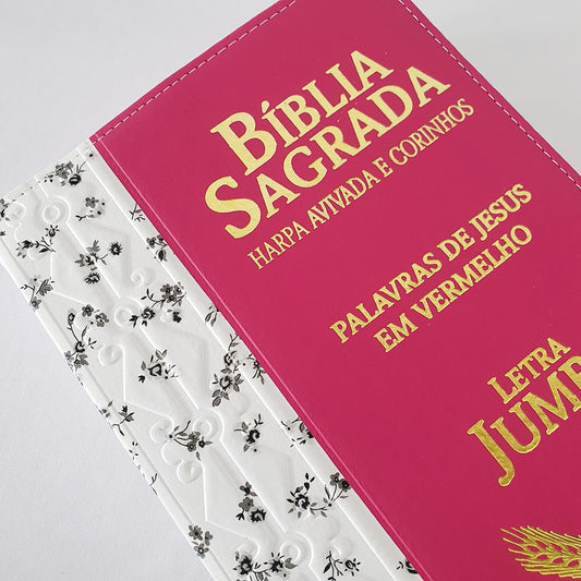 Bíblia Sagrada Harpa Avivada e Corinhos | ARC | Letra Jumbo | Índice | Bicolor Flores Preta e Pink