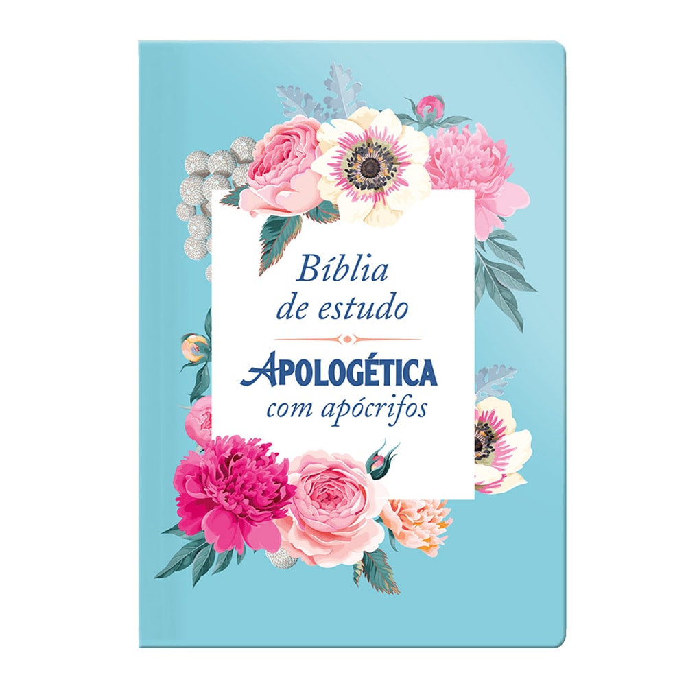 Bíblia de Estudo| Apologética com Apócrifos | Capa Luxo Azul Floral