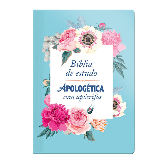 Bíblia de Estudo| Apologética com Apócrifos | Capa Luxo Azul Floral