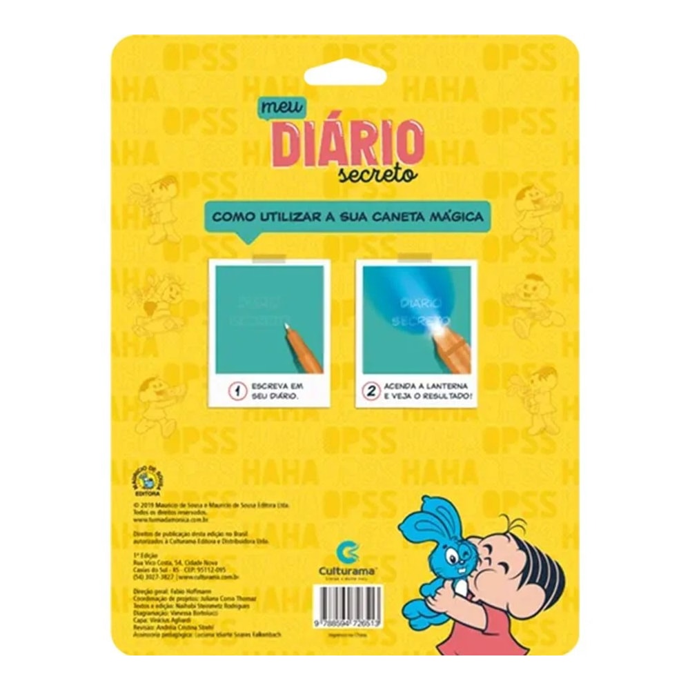 Meu Diário mágico Turma da Mônica | C/ Caneta Magica