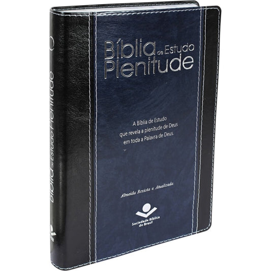 Bíblia de Estudo Plenitude | Letra Normal | ARA | Capa Couro Preta e Azul