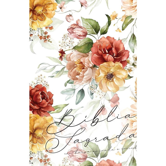 Bíblia Sagrada com Harpa Avivada e Corinhos | ARC | Capa Dura Floral Aquarela