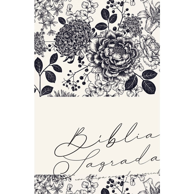 Bíblia Sagrada com Harpa Avivada e Corinhos | ARC | Capa Dura Floral Creme