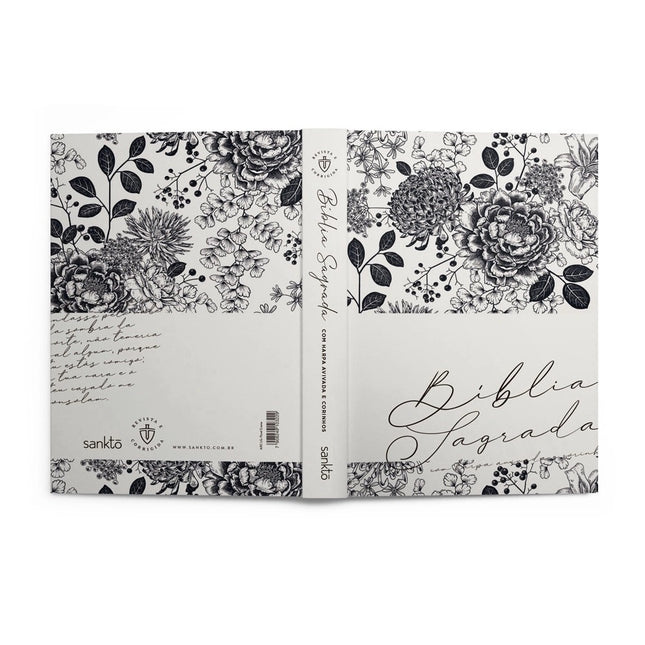 Bíblia Sagrada com Harpa Avivada e Corinhos | ARC | Capa Dura Floral Creme
